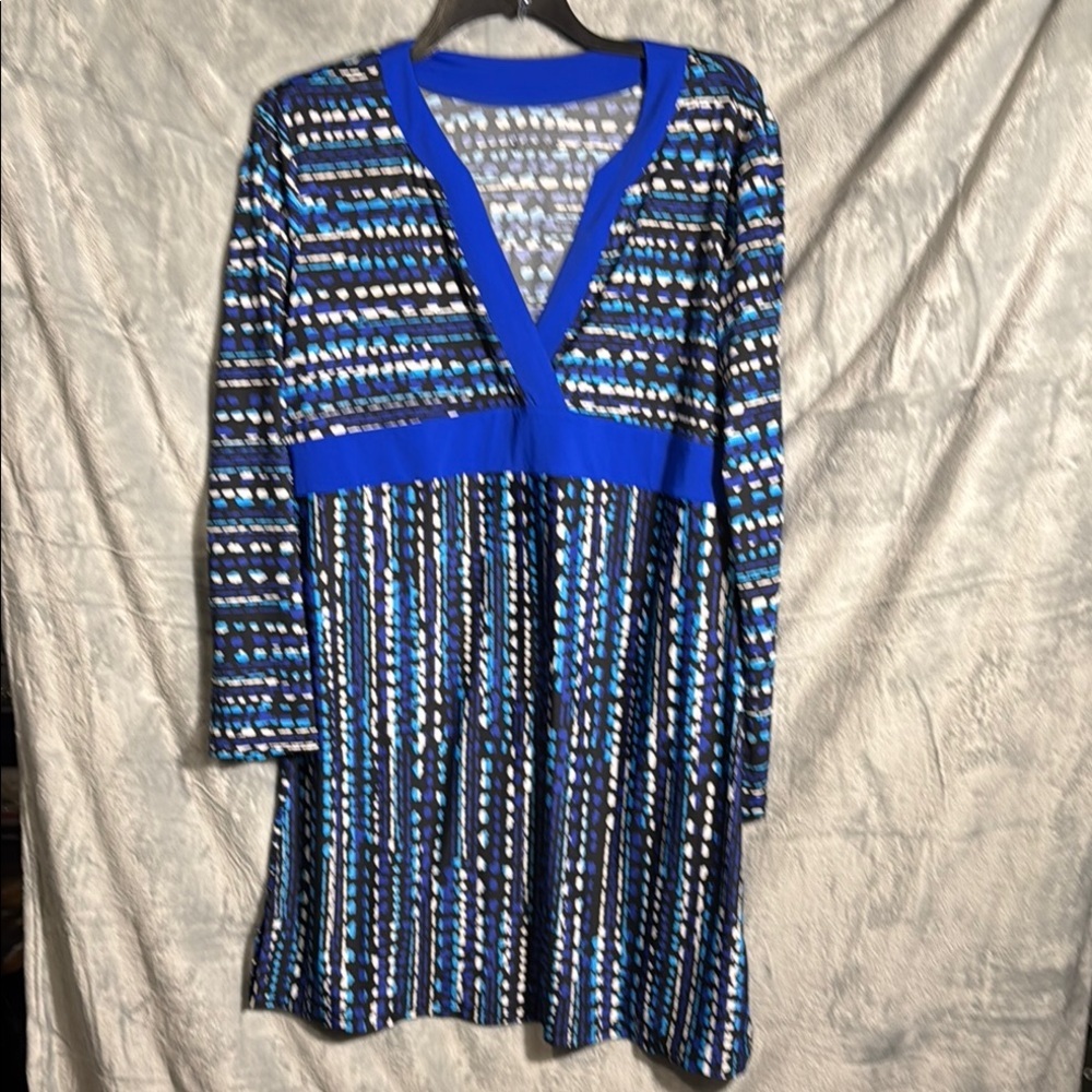 Coolibar dress XL Blue Patterned‎ sun protection dress midi length